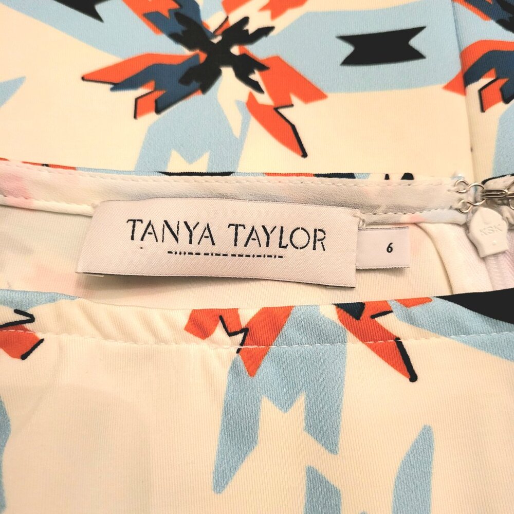 Tanya Taylor White Blue Orange Artsy Abstract Pinwheel Bundy Pencil Skirt Sz 6 - Picture 3 of 7